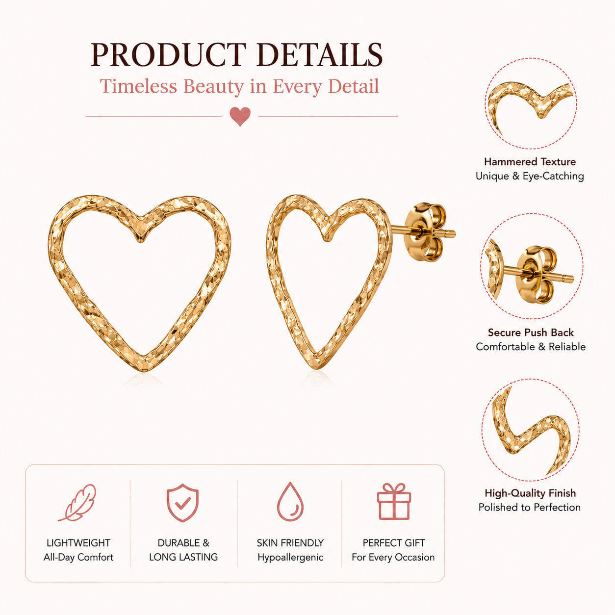 Gold Tone Heart Shaped