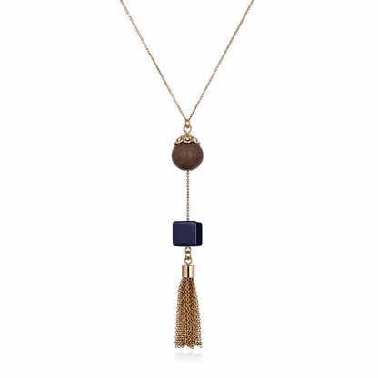 Stone & Tassel Long Necklace