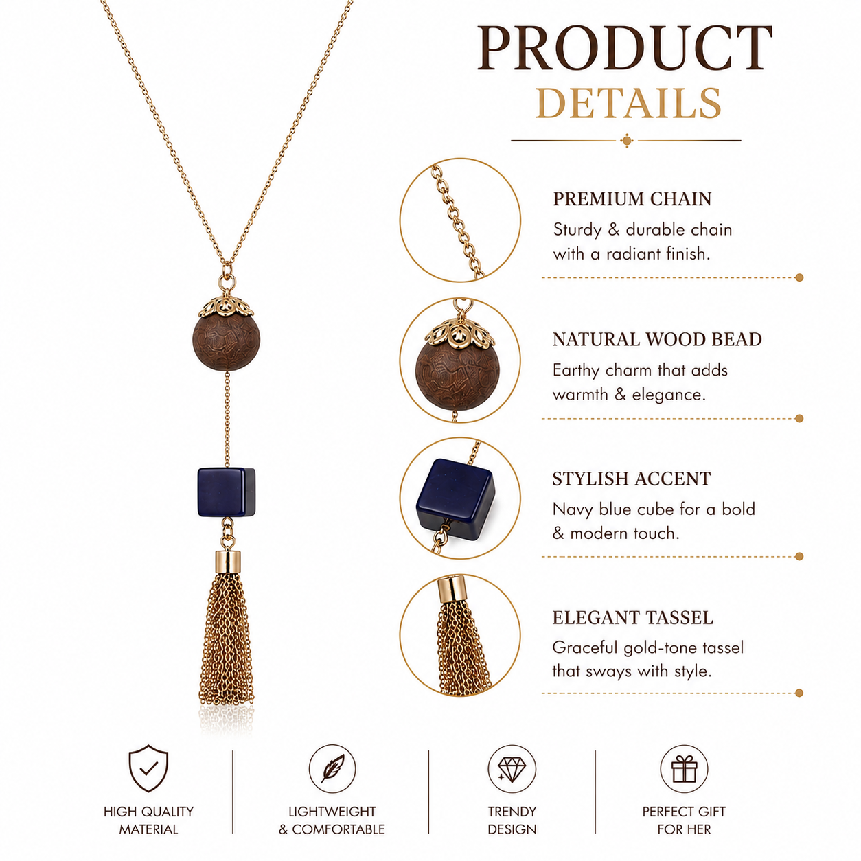 Stone & Tassel Long Necklace