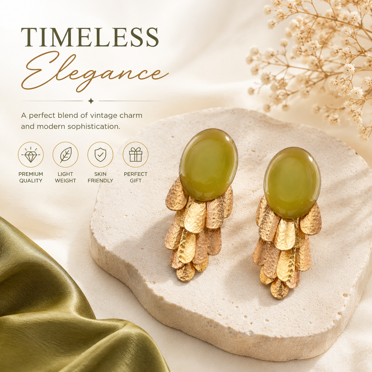 Green Gem Petal Earrings