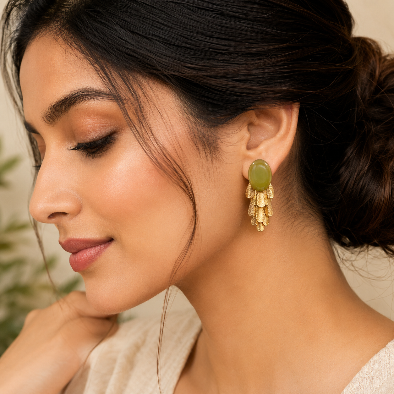 Green Gem Petal Earrings