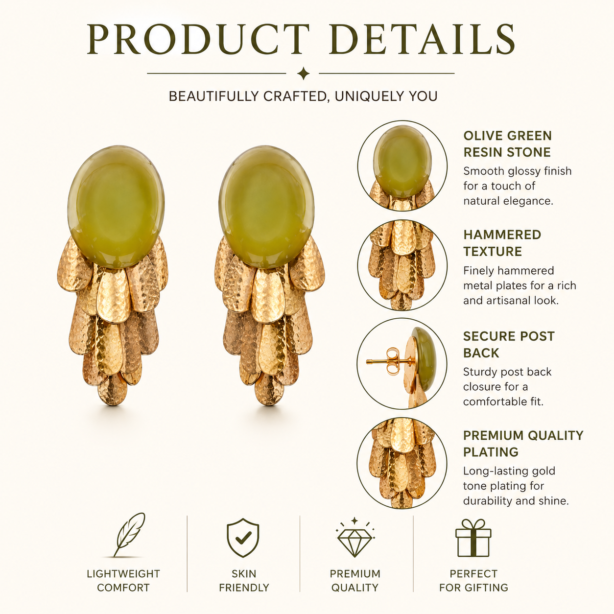 Green Gem Petal Earrings