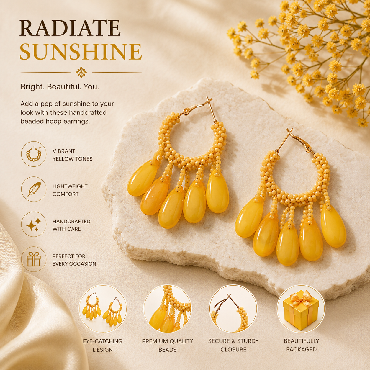 Sunshine Drop Hoop Earrings