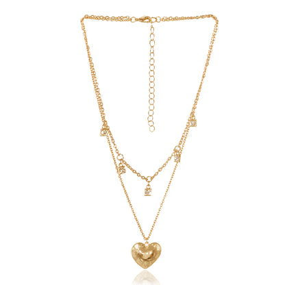 Golden Heart Charm Layered Necklace