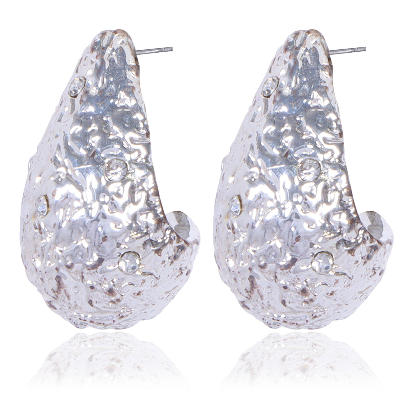 Silver Textured Drop Earrings