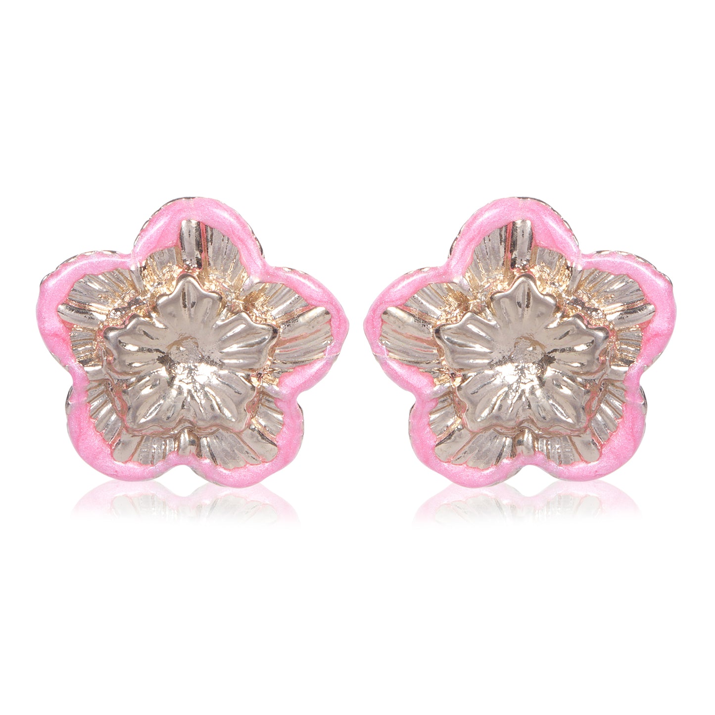Pink Enamel Bloom Stud Earrings