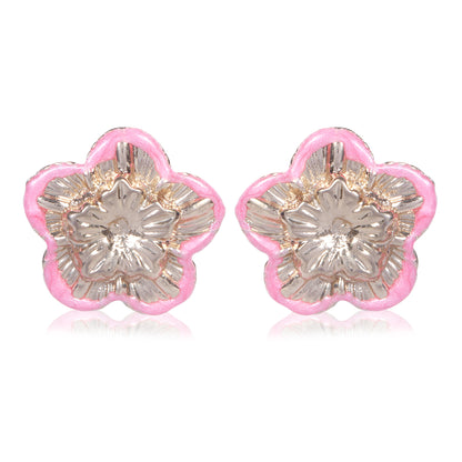 Pink Enamel Bloom Stud Earrings