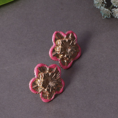 Pink Enamel Bloom Stud Earrings