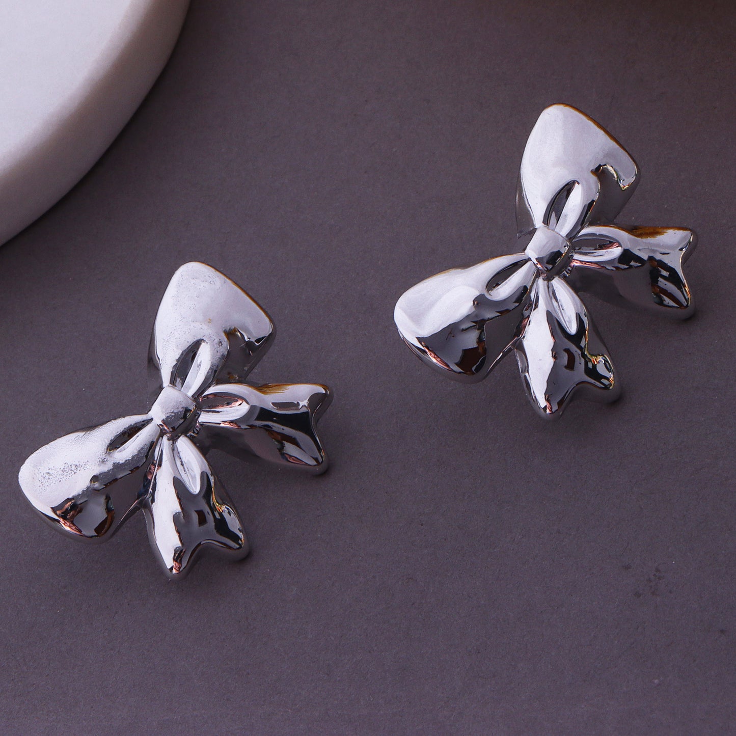 Silver Bow Stud Earrings
