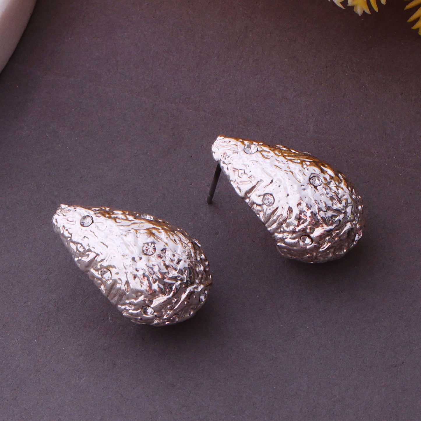 Silver Textured Drop Earrings