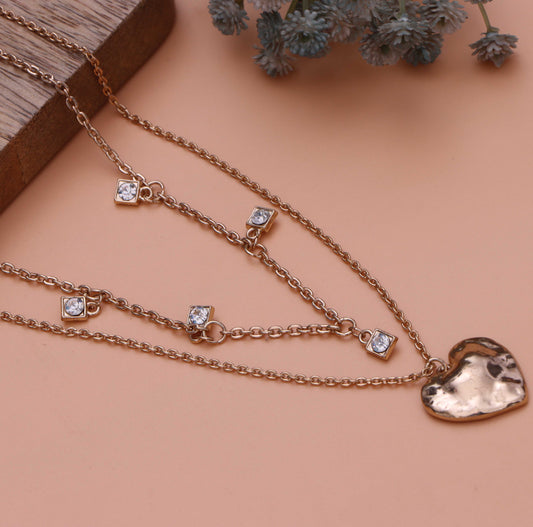 Golden Heart Charm Layered Necklace