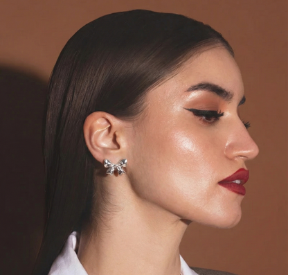 Silver Bow Stud Earrings