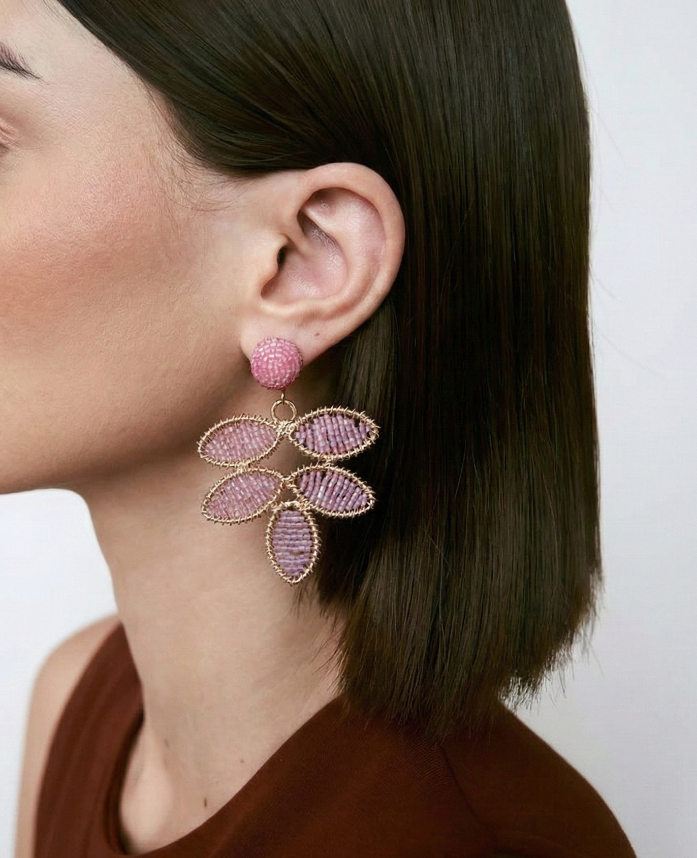 Handcrafted Beaded Leaf Earrings