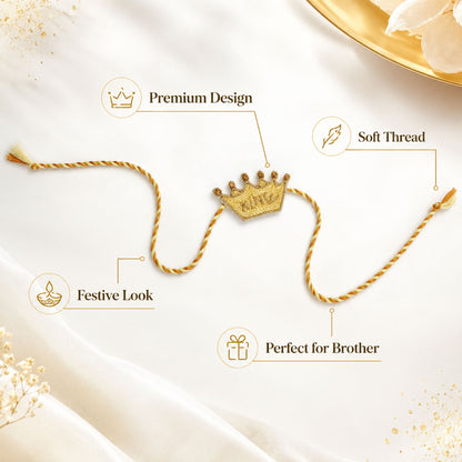 Detailed view of handcrafted gold embroidered rakhi