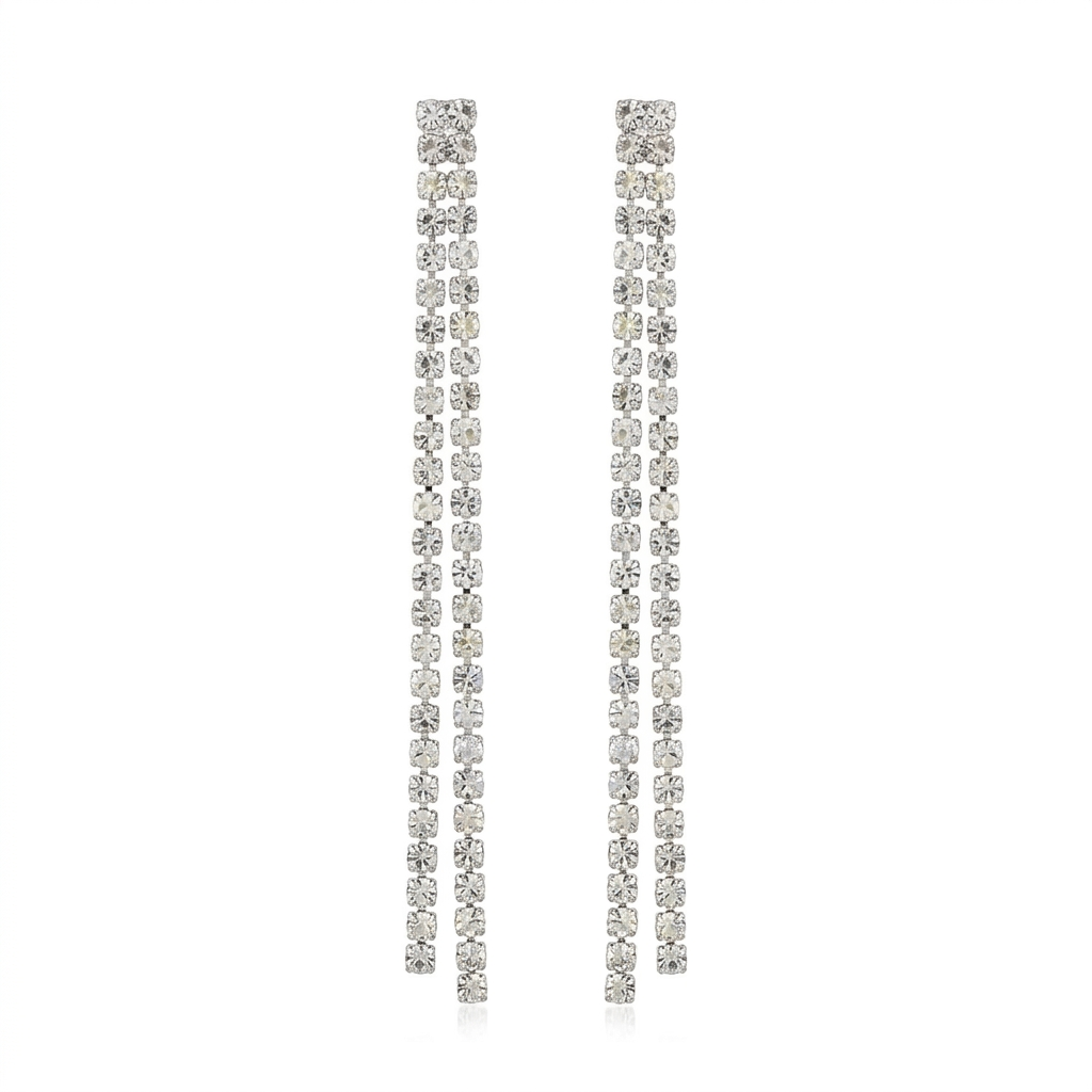Silver Tone Crystal Tassel Earrings for Women