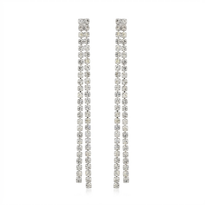 Silver Tone Crystal Tassel Earrings for Women