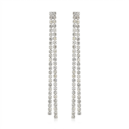 Silver Tone Crystal Tassel Earrings for Women