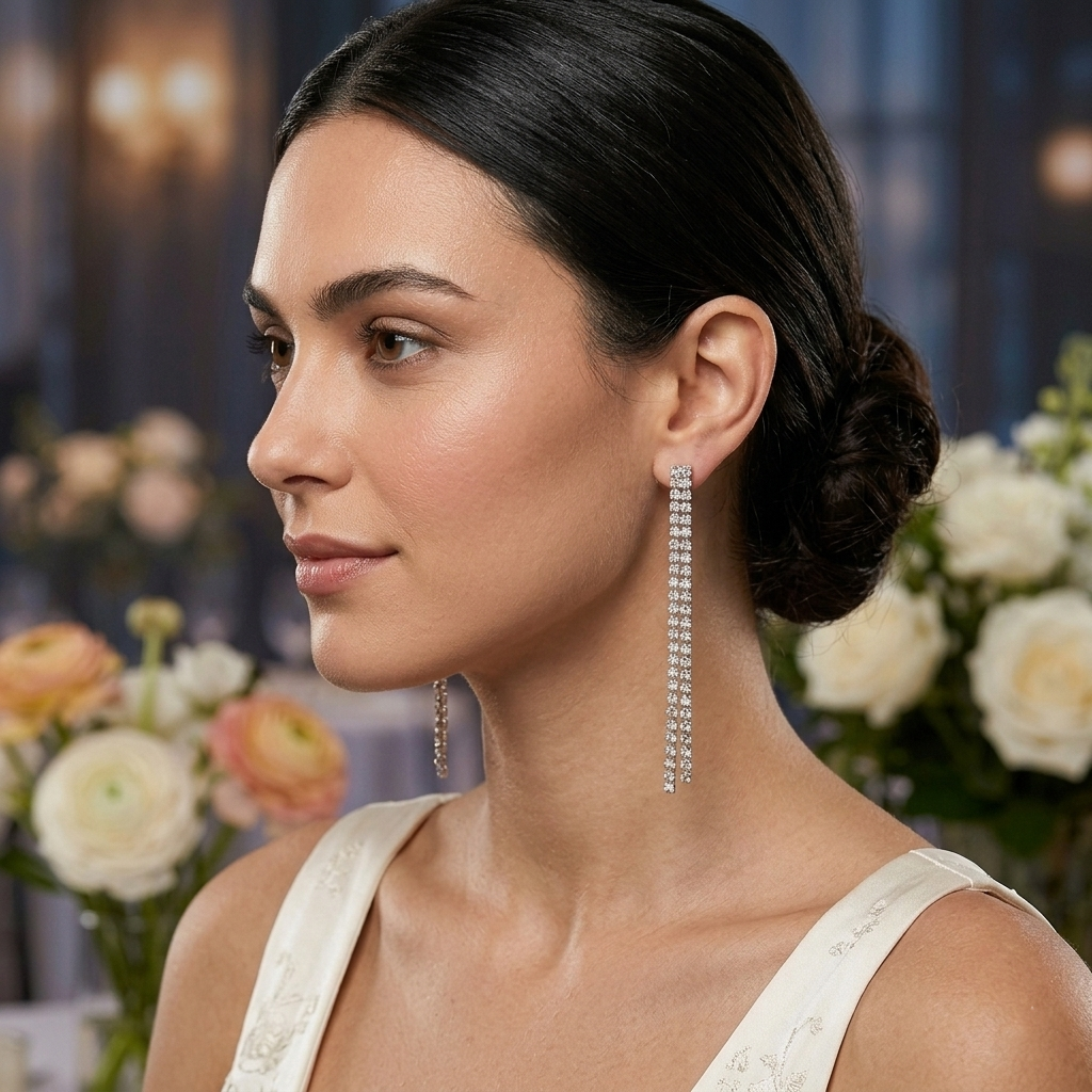 Silver Tone Crystal Tassel Earrings for Women