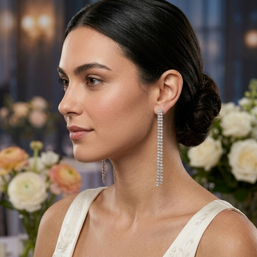 Silver Tone Crystal Tassel Earrings for Women