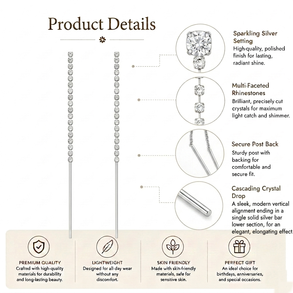 Minimalist Crystal Bar Drop Earrings for Women