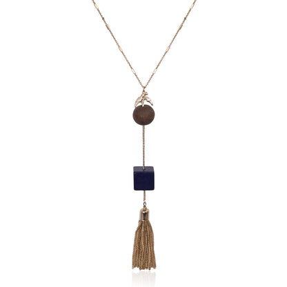 Stone & Tassel Long Necklace