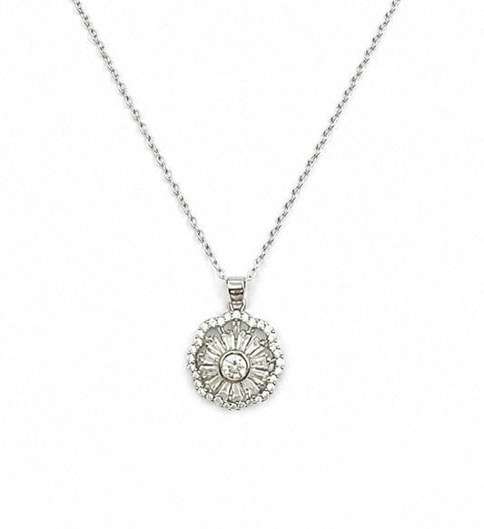 Silver Sunburst Crystal Pendant Necklace