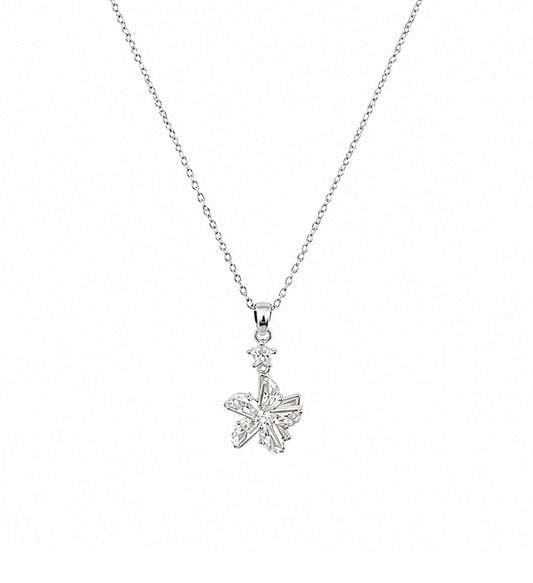 Silver Crystal Flower Pendant Necklace