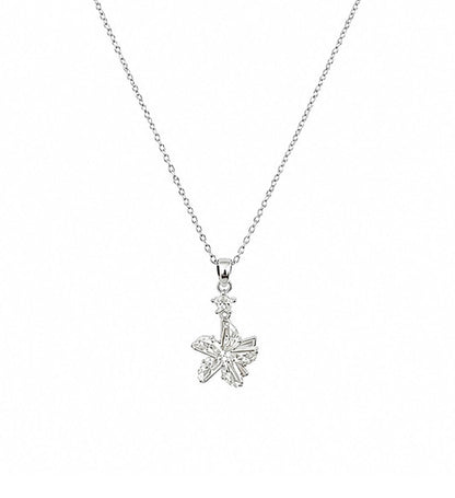 Silver Crystal Flower Pendant Necklace
