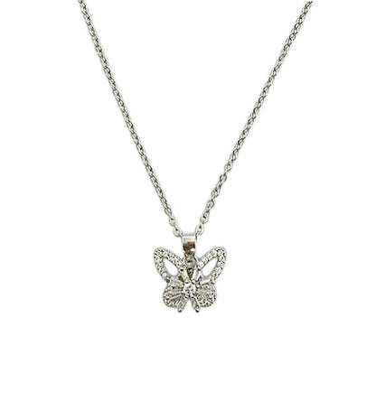 Silver Crystal Butterfly Pendant Necklace