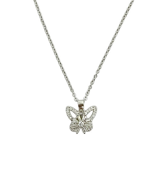 Silver Crystal Butterfly Pendant Necklace