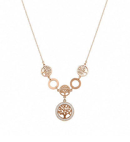 Rose Gold Crystal Tree of Life Pendant Necklace