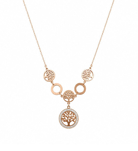 Rose Gold Crystal Tree of Life Pendant Necklace