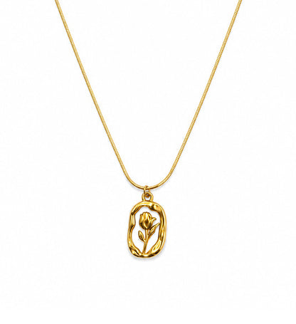 Gold Flower Frame Pendant Necklace