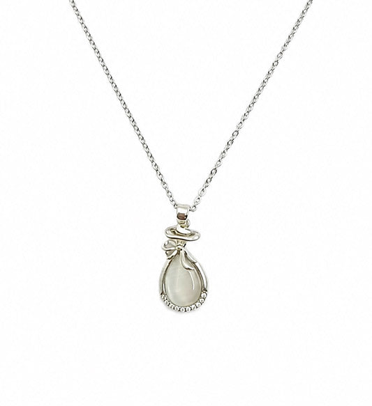Silver Teardrop Moonstone Pendant Necklace
