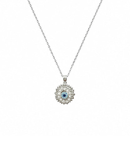Silver Crystal Evil Eye Pendant Necklace