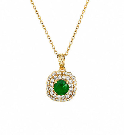 Rose Gold Green Crystal Pendant Necklace