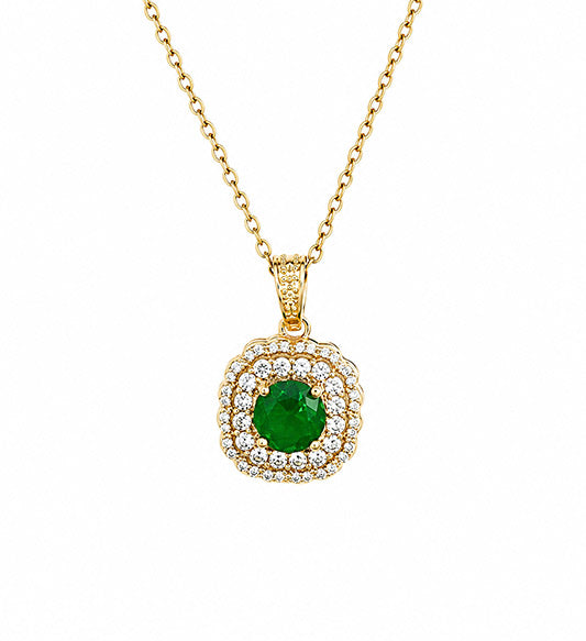 Rose Gold Green Crystal Pendant Necklace