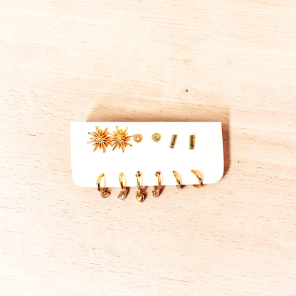 Gold Multi-Style Earrings Set – 9 Pair Minimal Stud & Hoop Combo