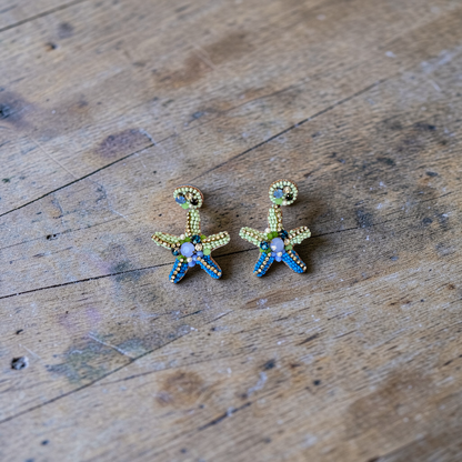 Azure Starfish Hand-Beaded Drop