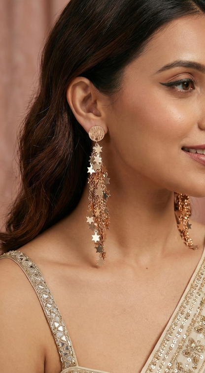 Starlit Cascade Gold Drop Earrings