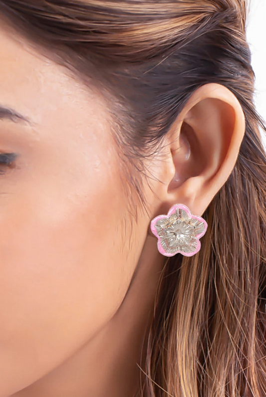 Pink Enamel Bloom Stud Earrings