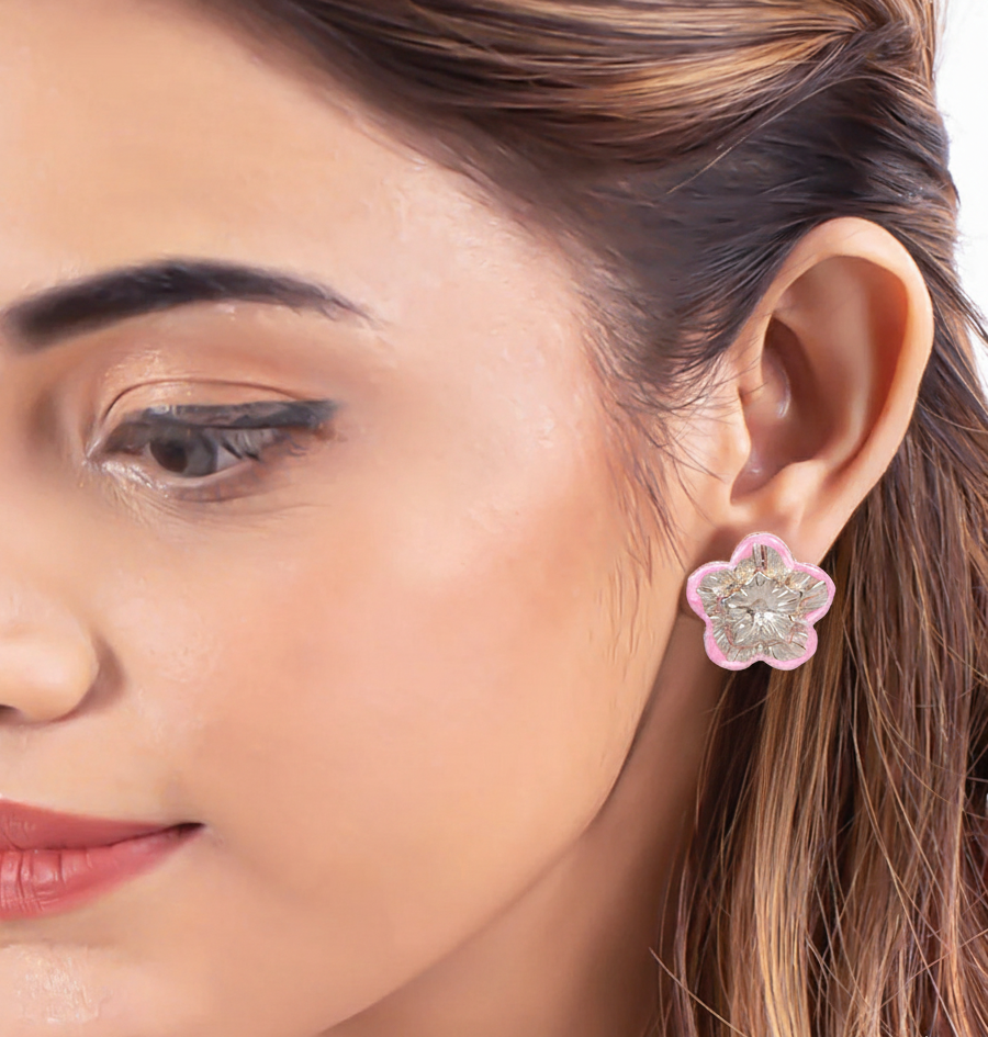 Pink Enamel Bloom Stud Earrings