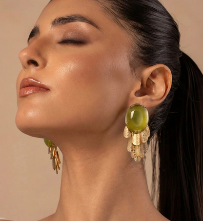 Green Gem Petal Earrings