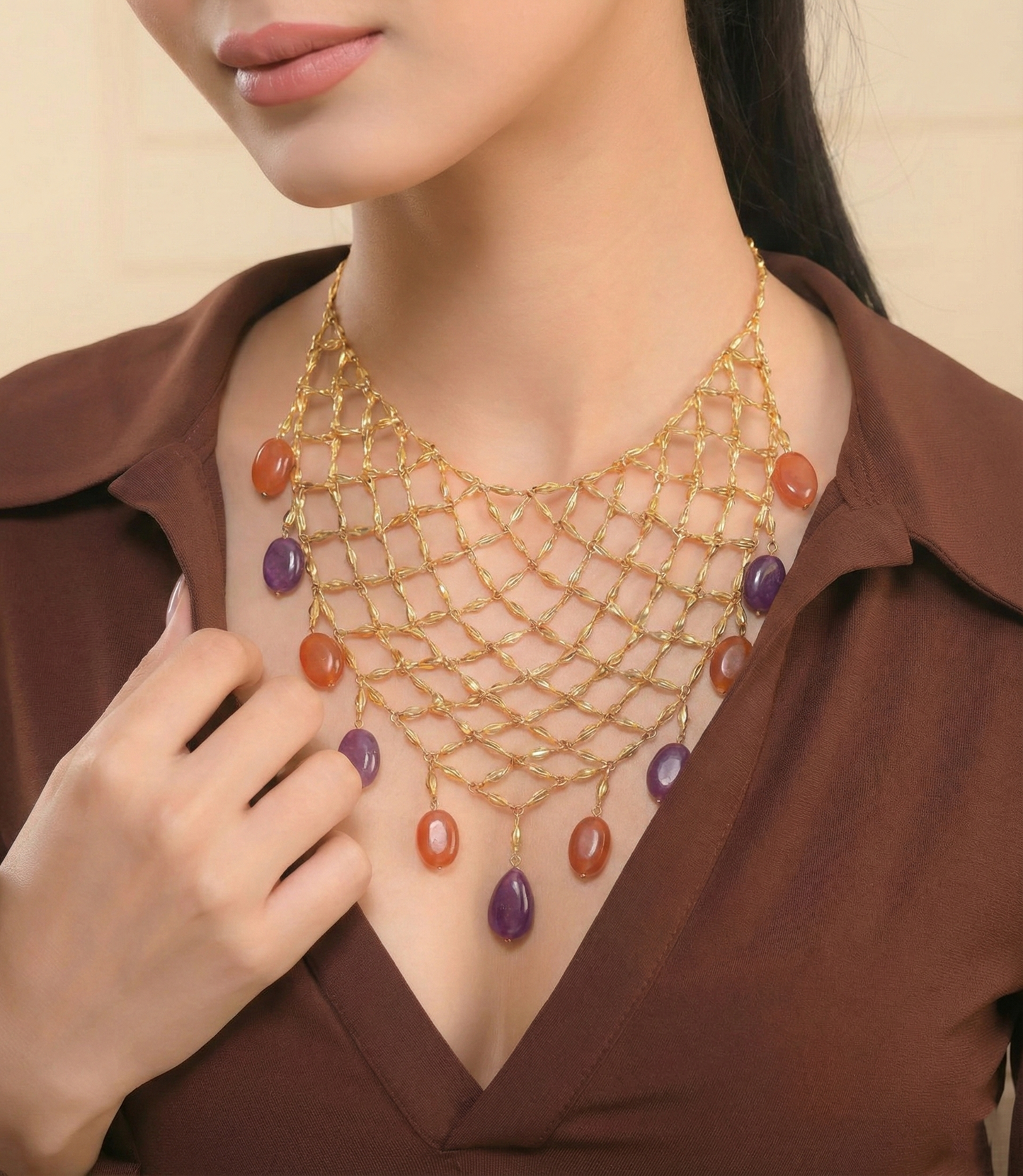 Ethnic Net Drape Necklace