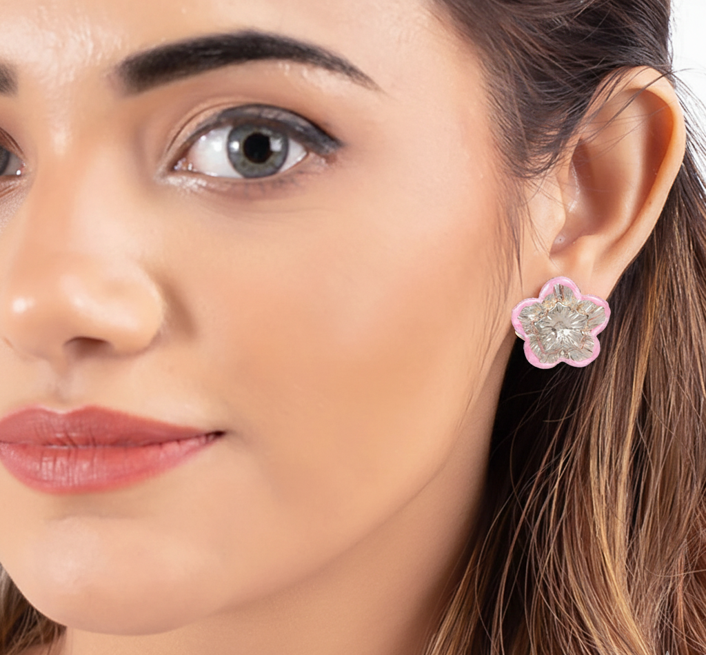 Pink Enamel Bloom Stud Earrings