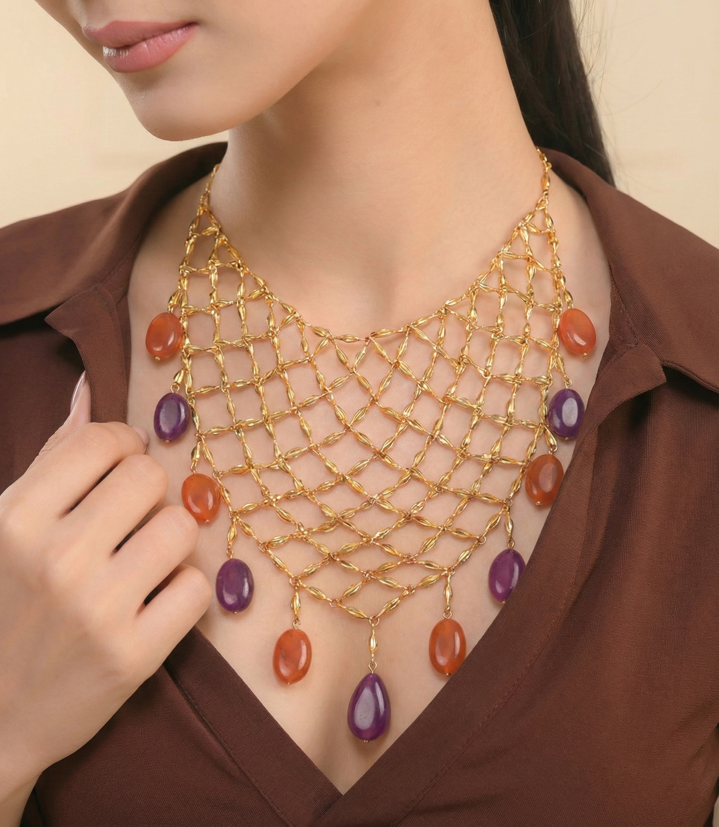 Ethnic Net Drape Necklace