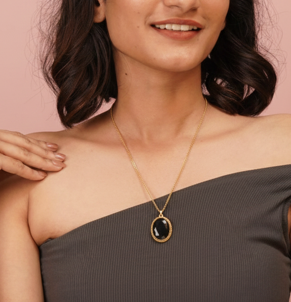 Black Stone Pendant Necklace